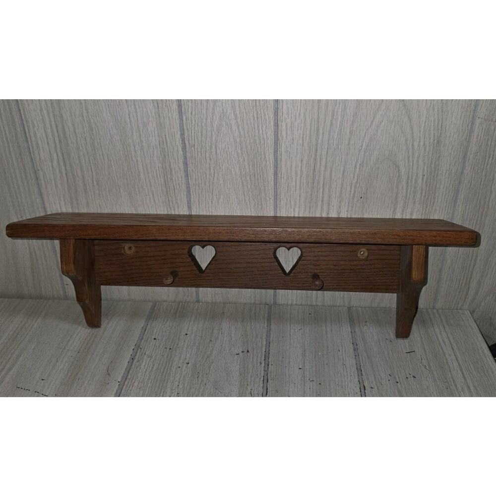Vintage 80s Double Heart Cutout Wood Display Shelf Hooks Display Cottagecore